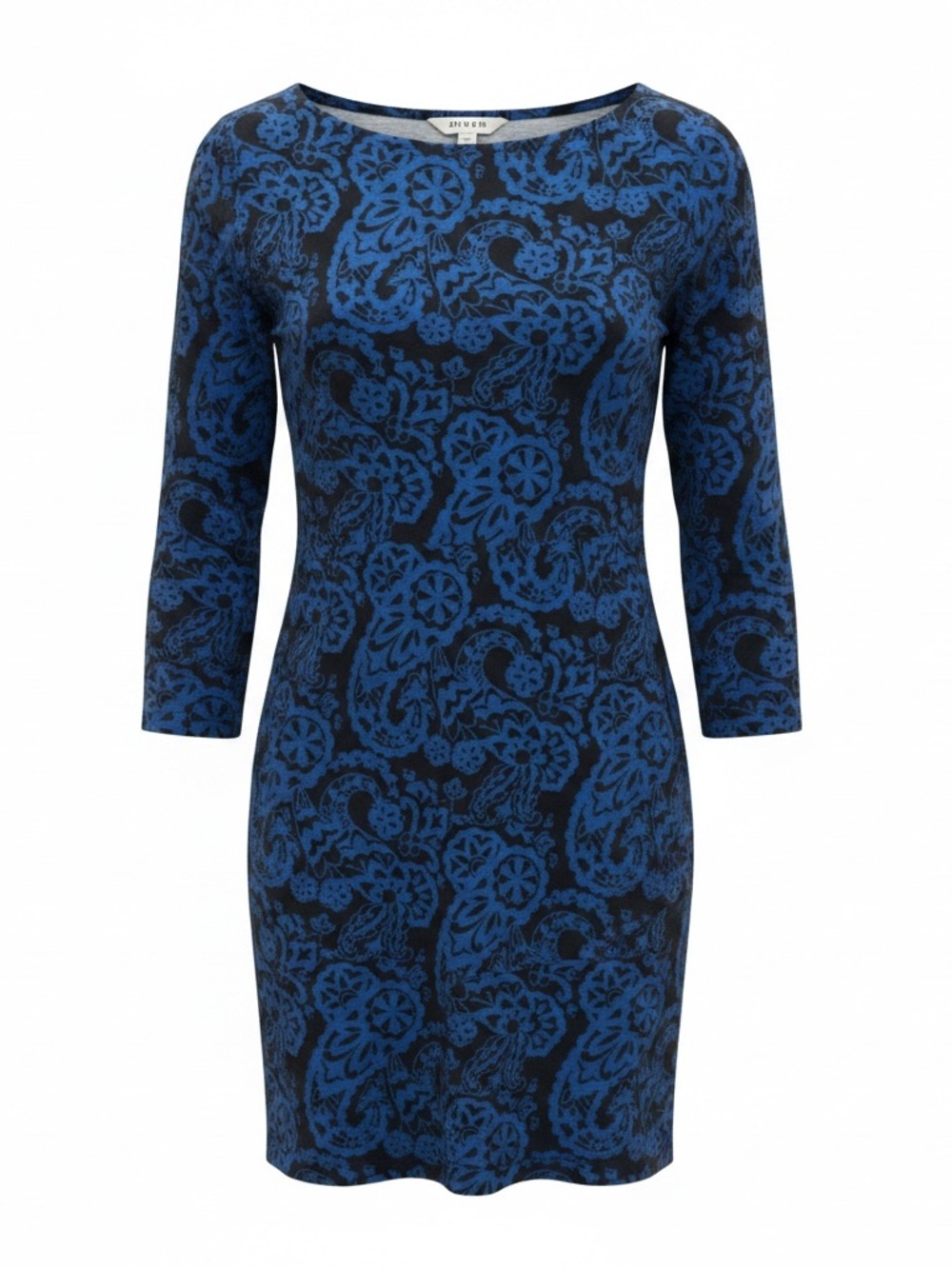 Boden Audrey Ponte Jersey Dress Blue &Navy Paisley Print w/Pockets